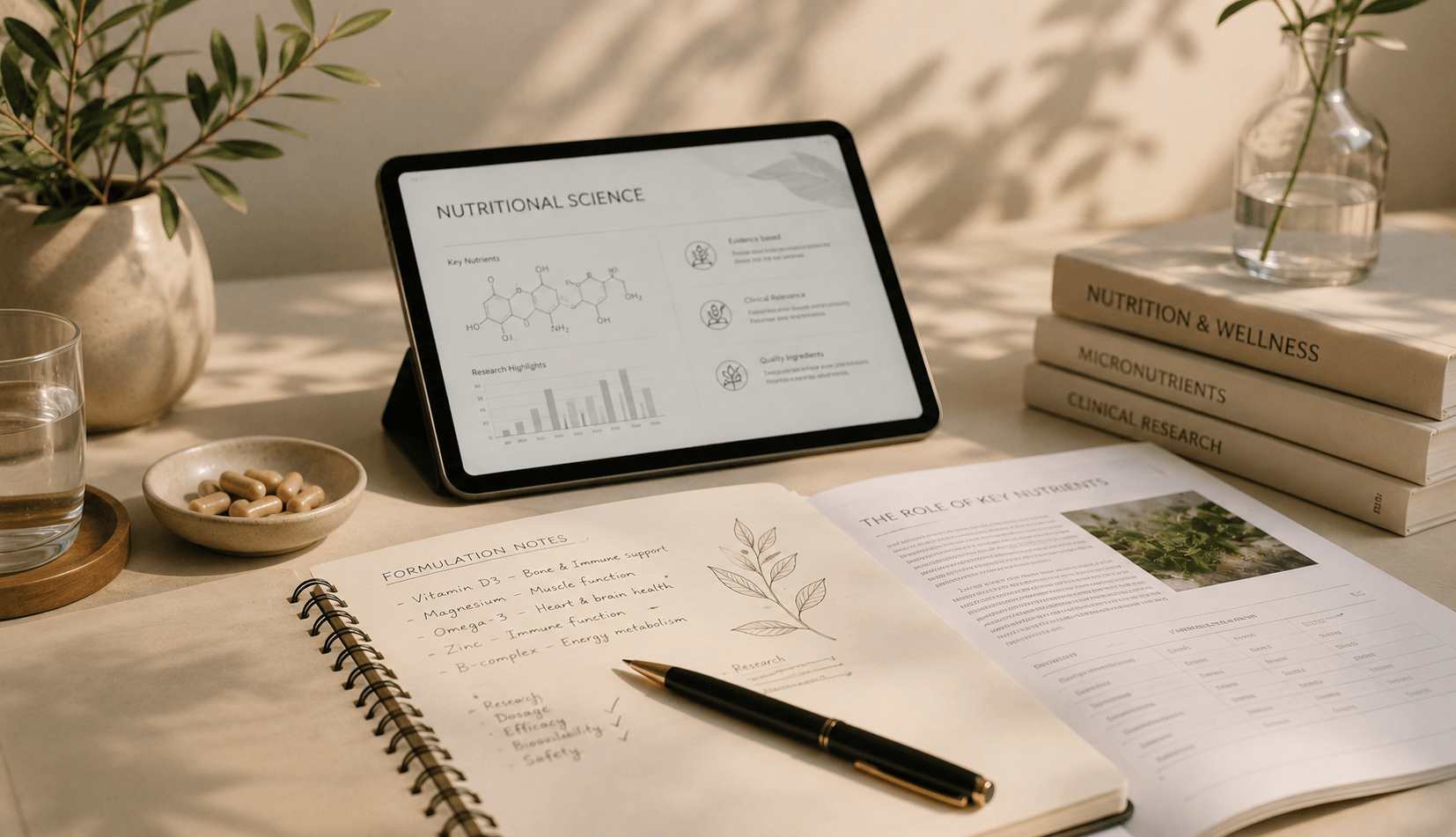 Nutritional science research, clinical references and formulation notes arranged for review