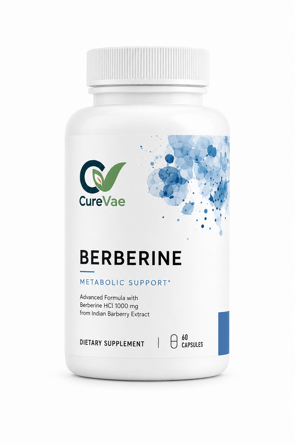 CureVae Berberine capsule bottle, front view