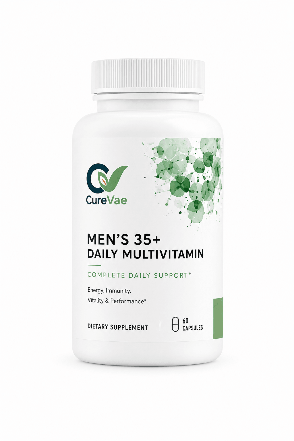 CureVae Men's 35 Plus Daily Multivitamin bottle, front view