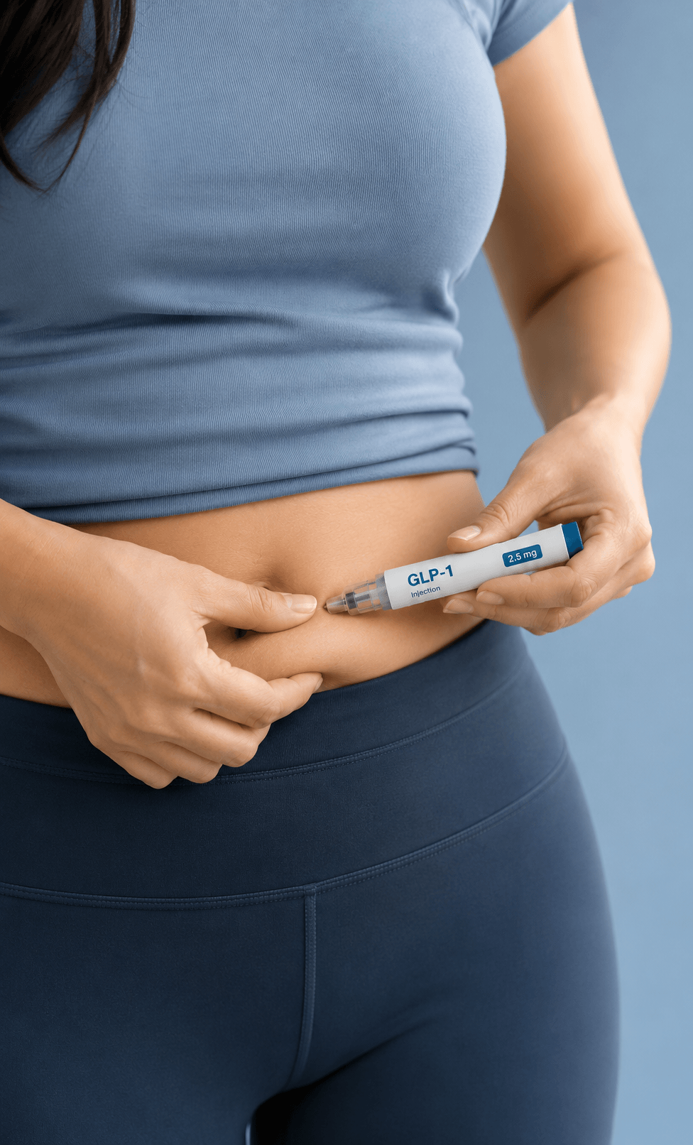 Woman holding a generic GLP-1 injection pen