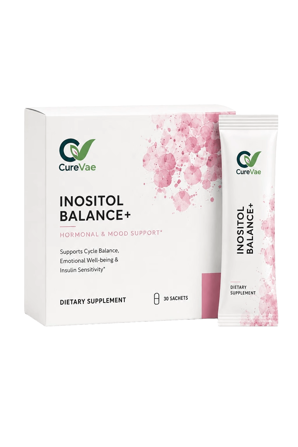 CureVae Inositol Balance Plus sachet carton, front view