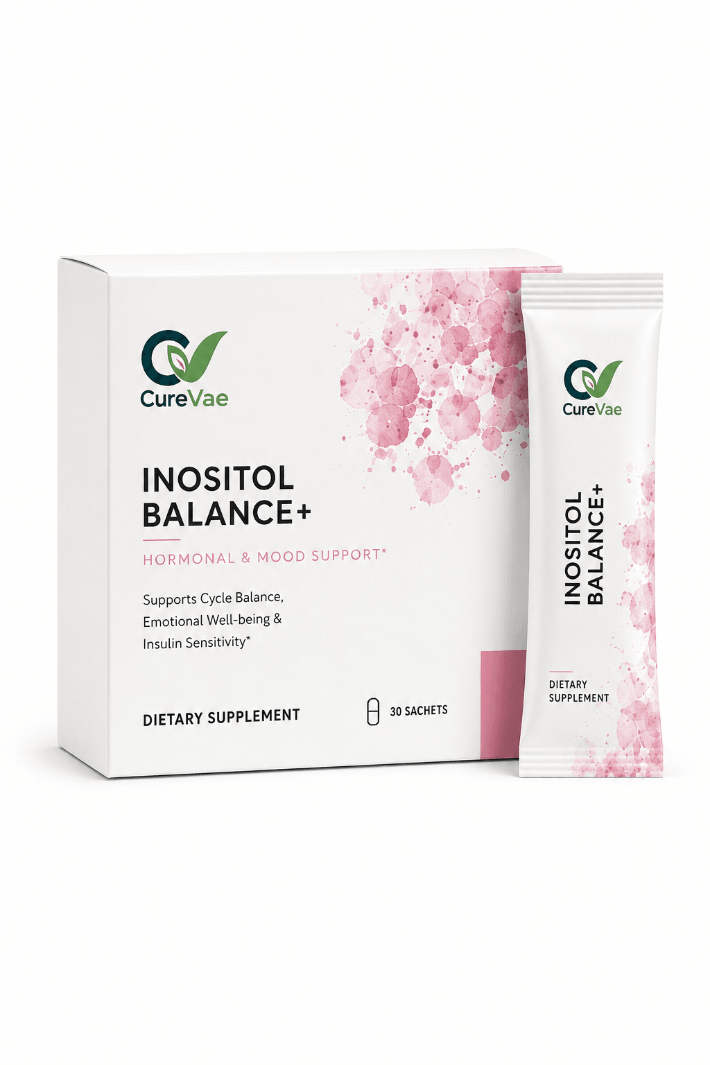 CureVae Inositol Balance Plus sachet carton, front view