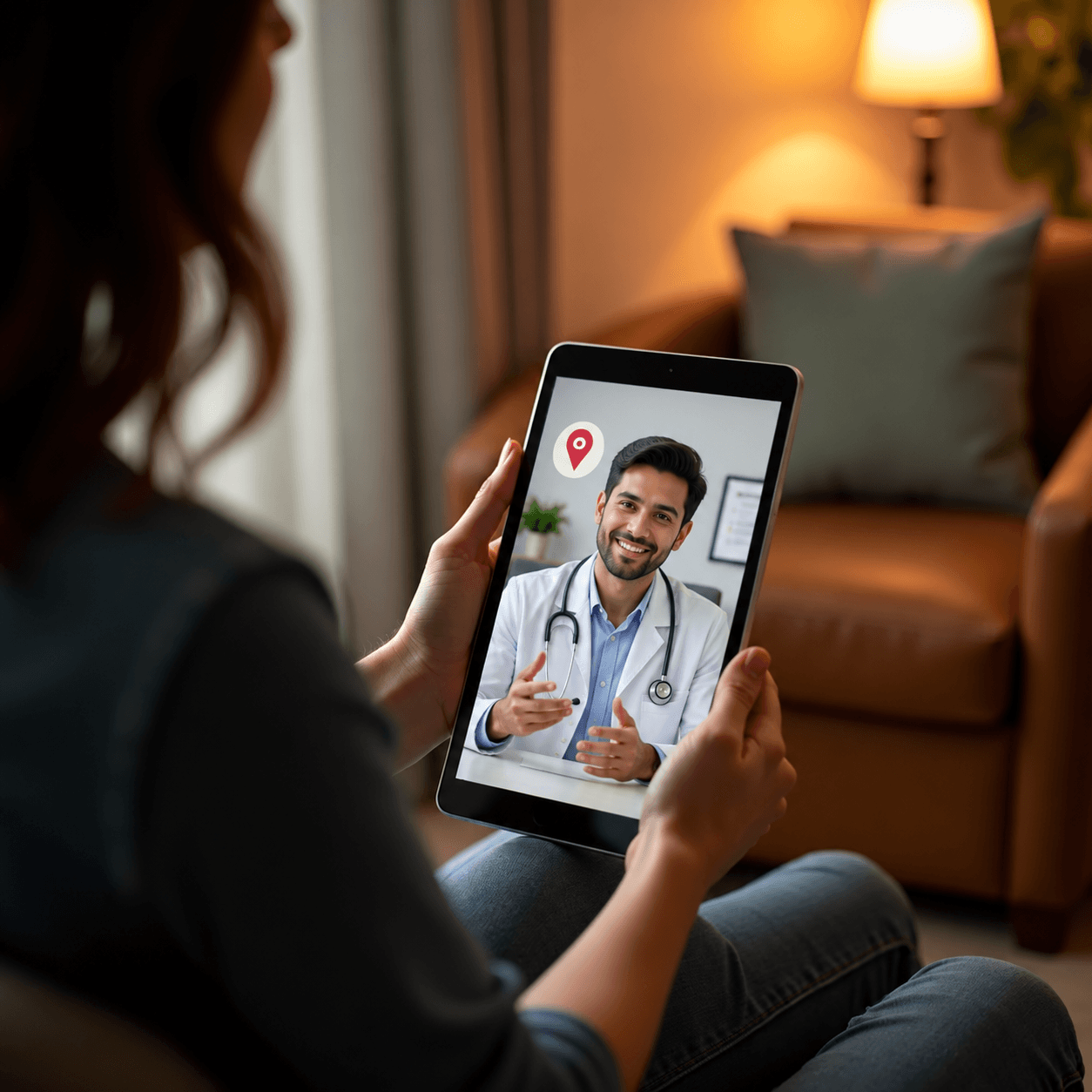 Person consulting a doctor by video call on a tablet