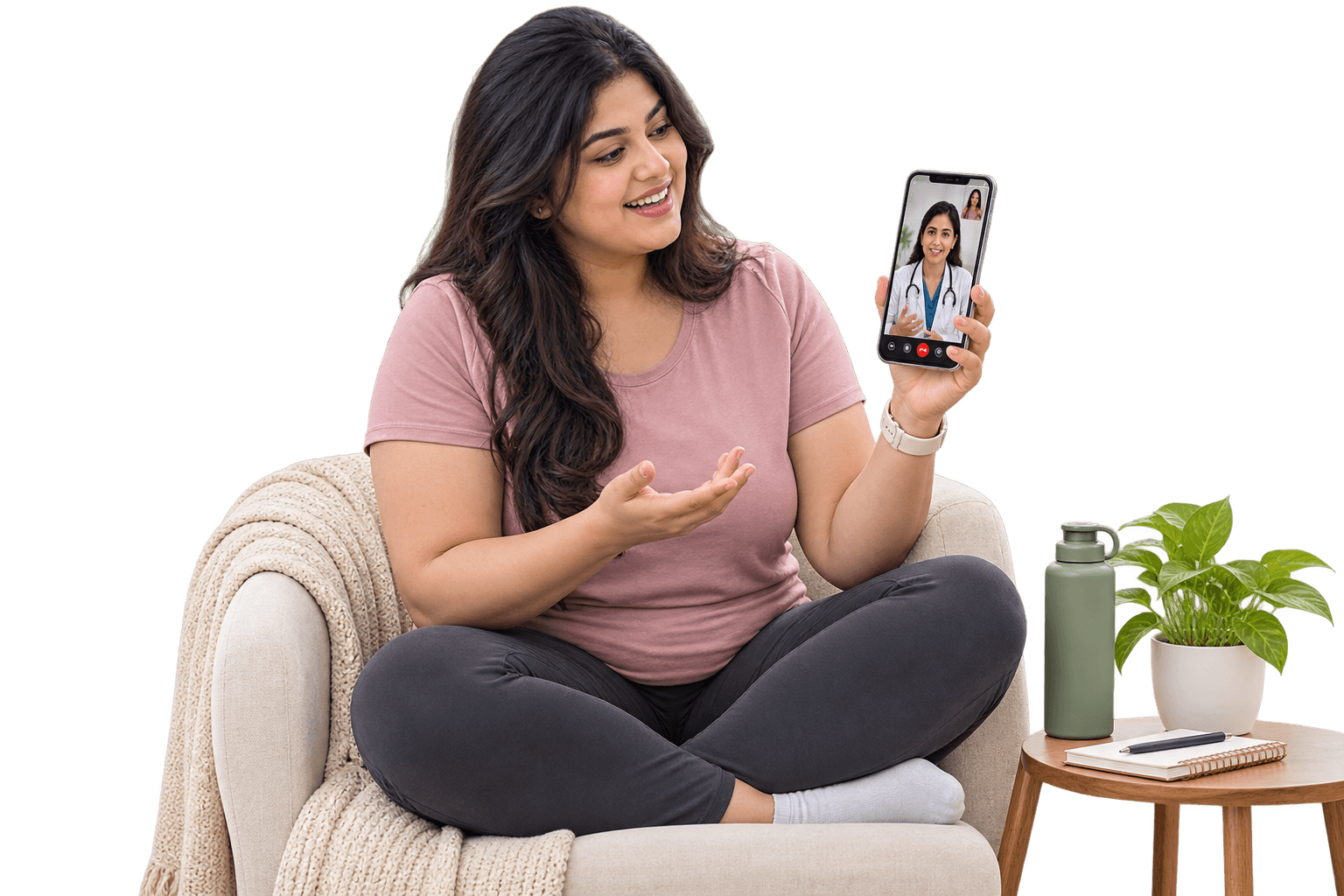 Patient receiving ongoing support through a video consultation