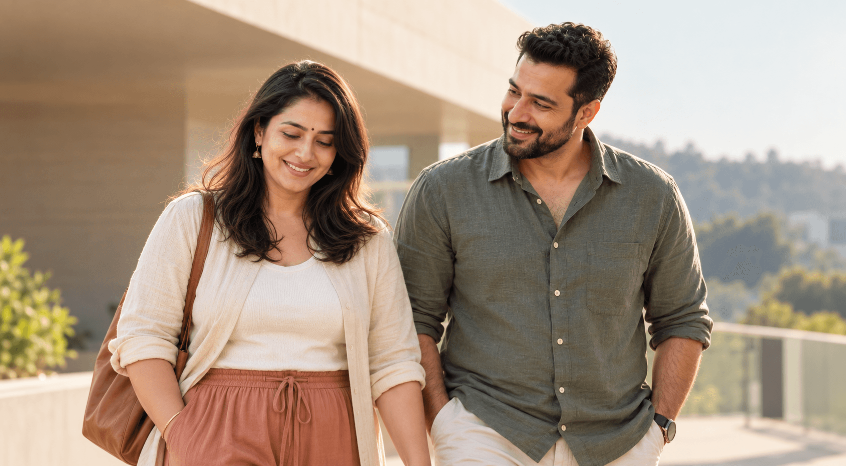 A couple walking together outdoors
