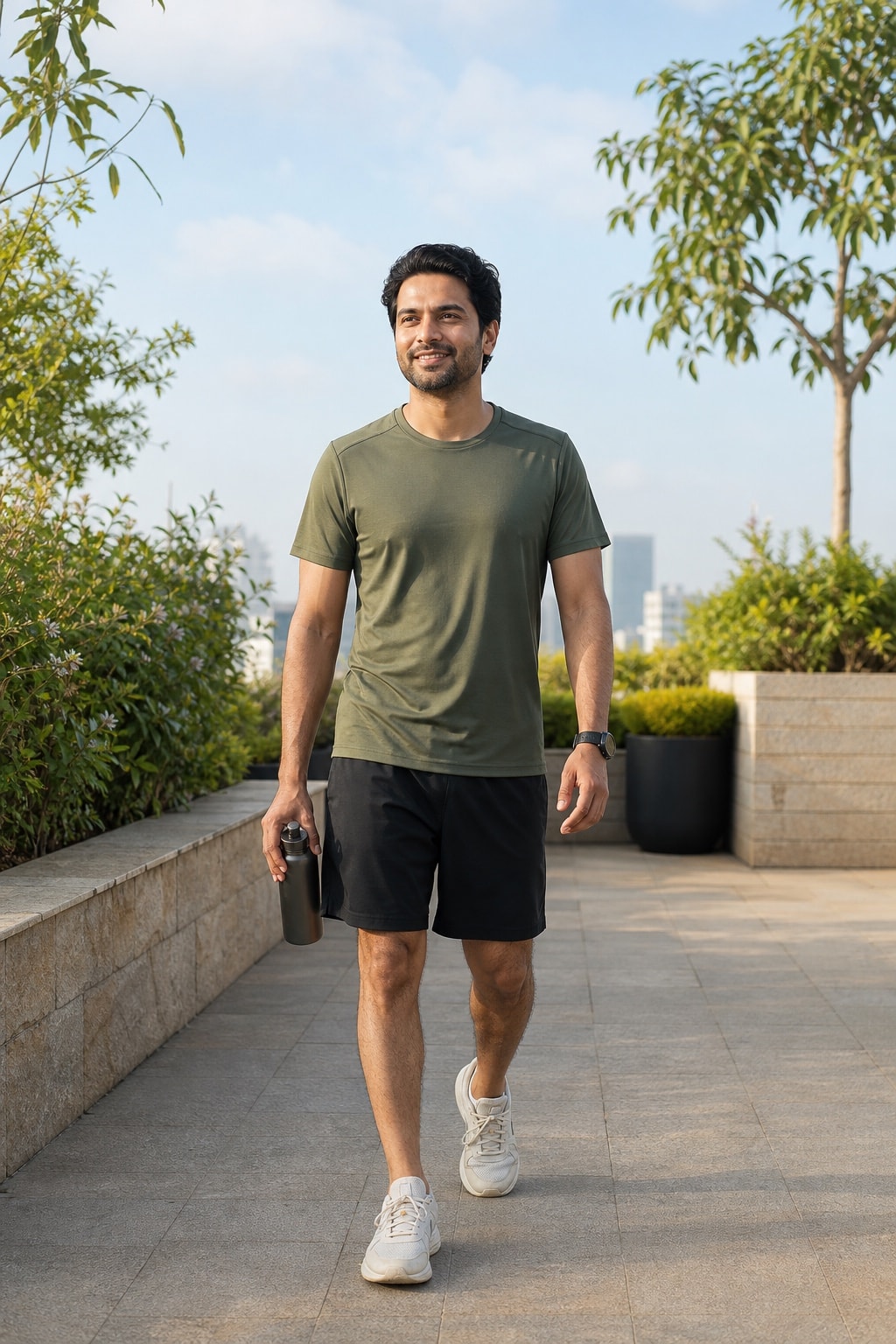 Man walking outdoors as part of his everyday routine